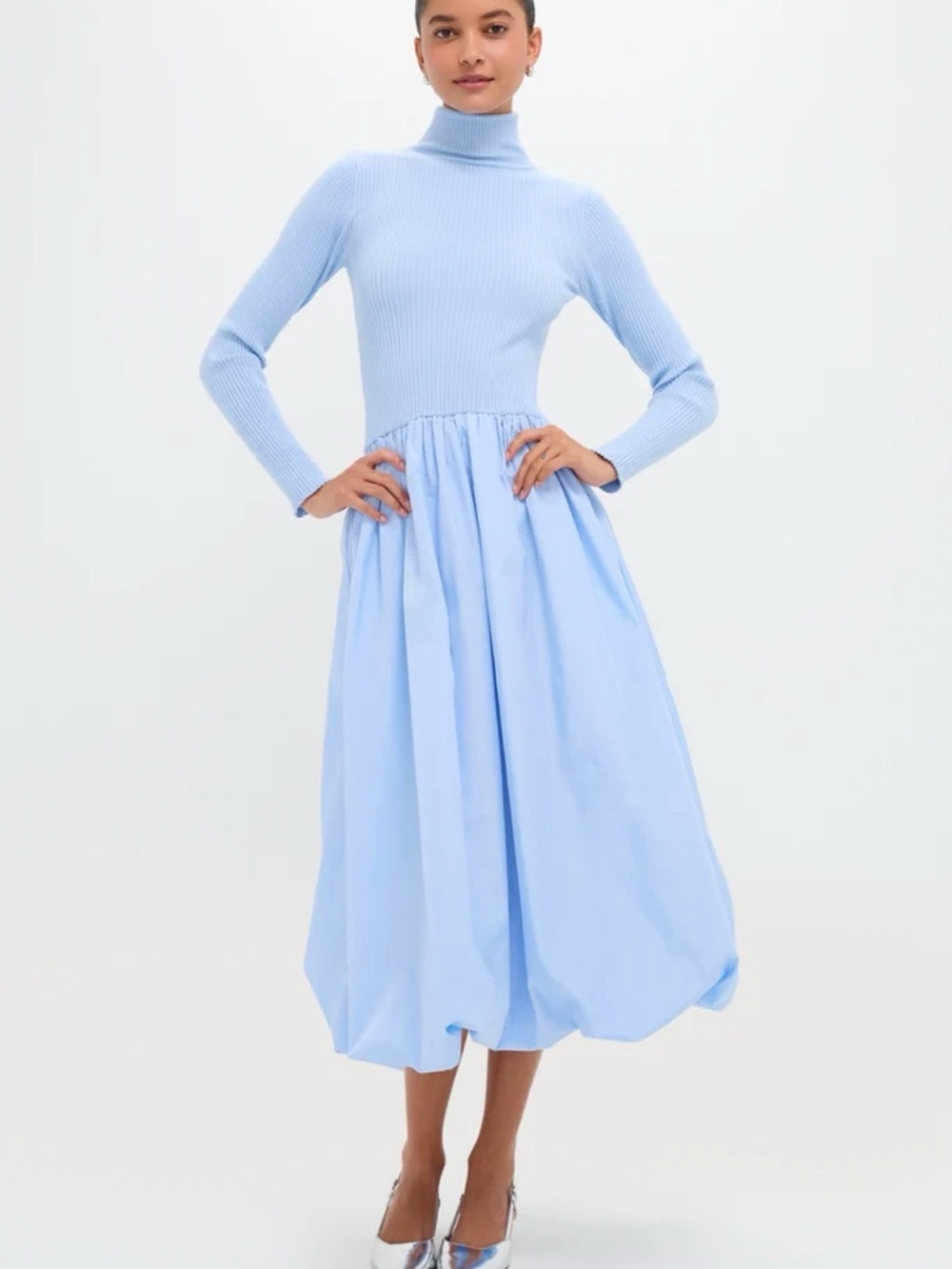 Tuckernuck Hyacinth House Ice Blue Mixed-Media Michaela Midi Dress NWT Small S