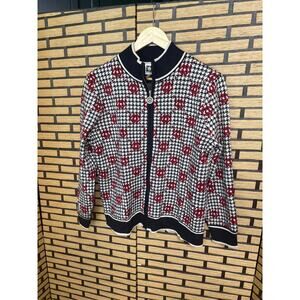 Ann Klein Black And White Zip Up Sweater Size Medium