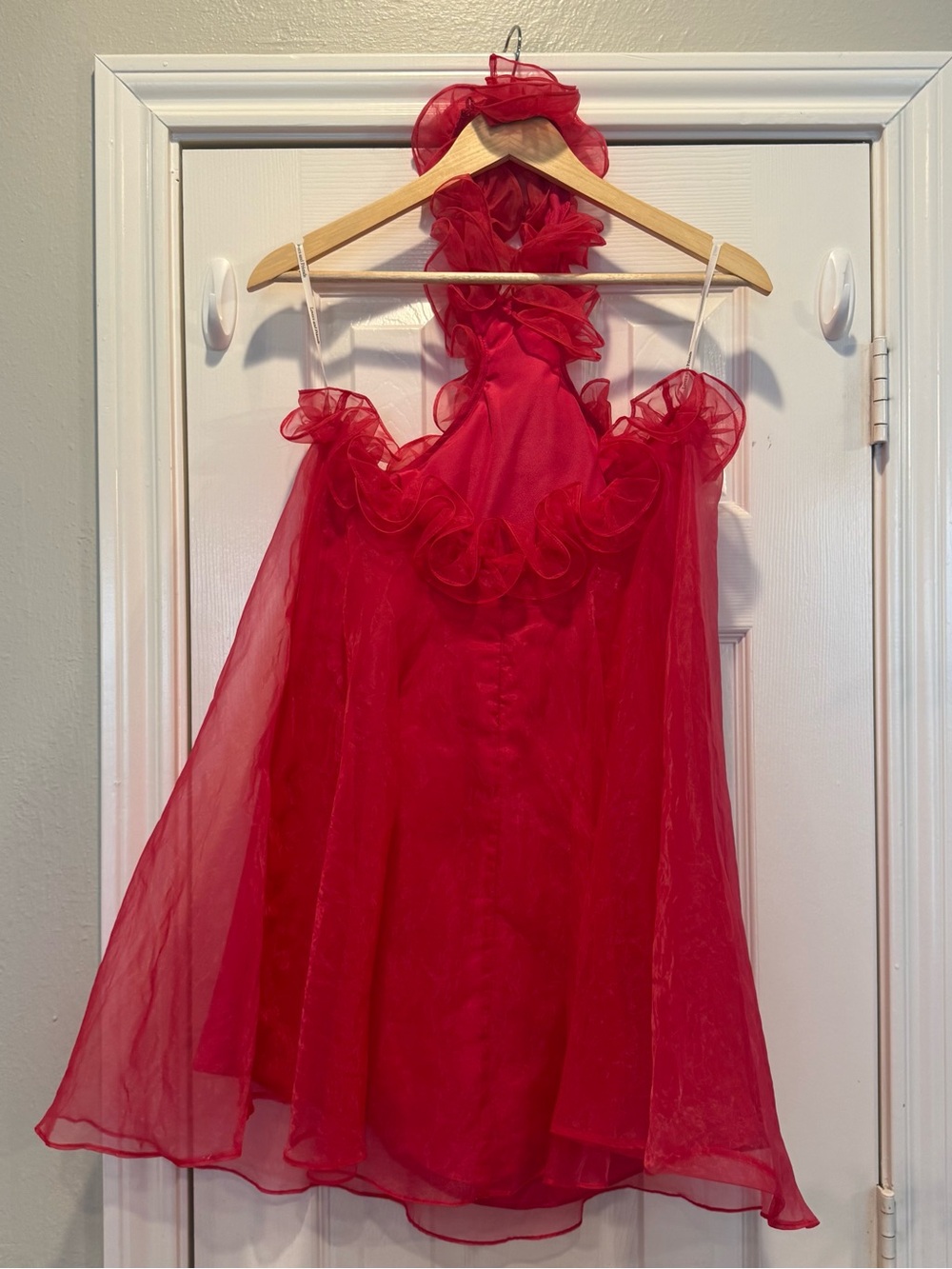 Lovers + Friends Capri Mini Dress Size S Hot Pink Halter Babydoll Organza Party - Picture 4 of 11