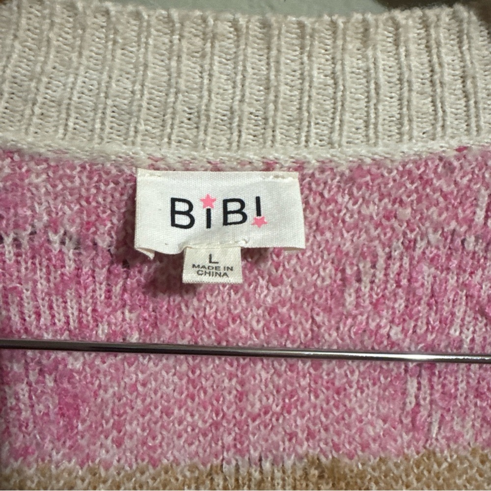 Bibi Fuzzy Textured Floral Relaxed Sweater Cardigan - Boho-Size Large - Picture 3 of 9