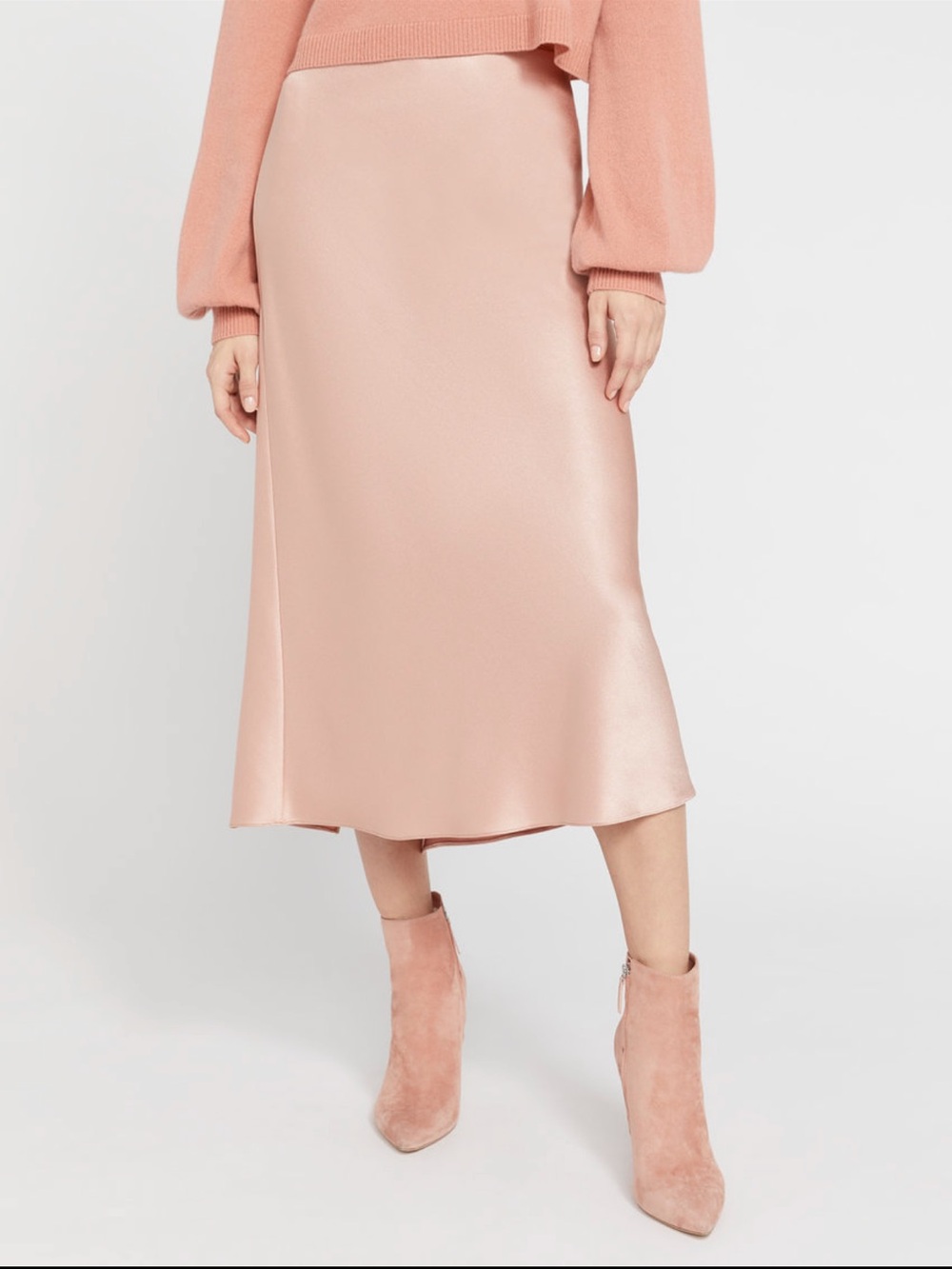 NWT alice + olivia Maeve Silk Midi Slip Skirt in Blush Pink/ Rose Tan Size 4 - Picture 2 of 10