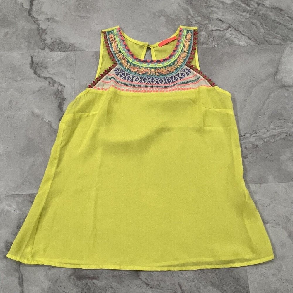 Lulumari Women's Yellow Embroidered Sleeveless Tank Top Size Large‎ L