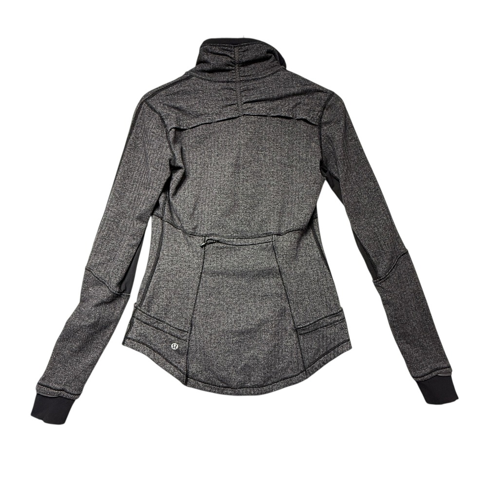 Lululemon herringbone athletic ¼ zip neck thumbholes black grey womens size 8 - Picture 2 of 13