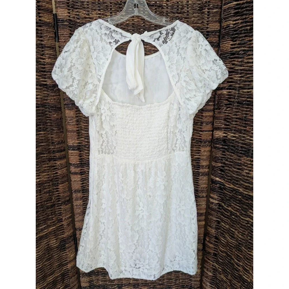 Free People Hailee Mini Dress Medium White Fairy Cottagecore Romantic Wedding - Picture 3 of 11