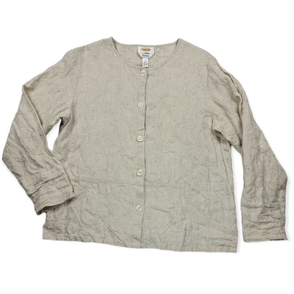 Talbots‎ Women's Irish Linen Embroidered Button Down Blouse Size S