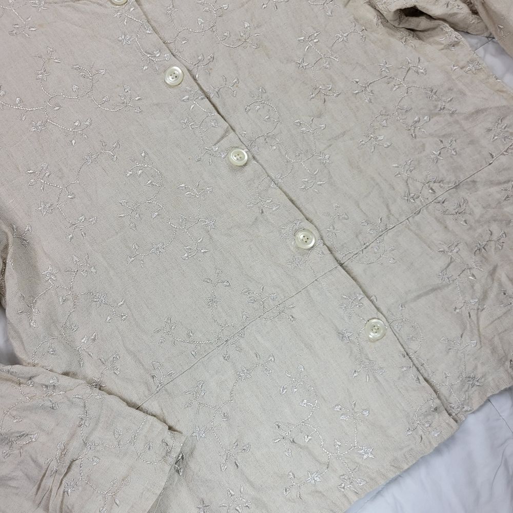 Talbots Women's Irish Linen Embroidered Button Down Blouse Size S - Picture 4 of 12