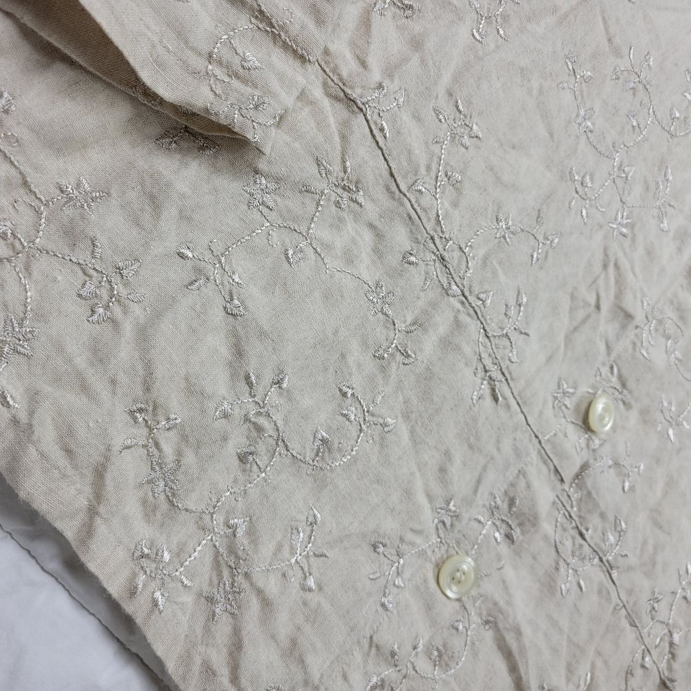 Talbots Women's Irish Linen Embroidered Button Down Blouse Size S - Picture 5 of 12