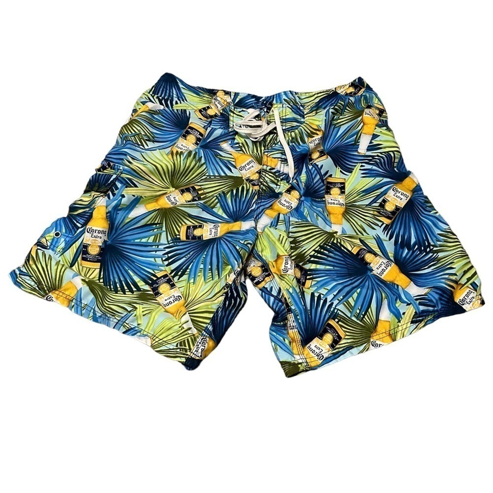Corona Beer Blue Swim Trunks Tropical Summer Shorts‎ Beach Palm Trees 38