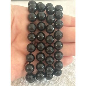Hand Strung Onyx Beaded Necklace 30”