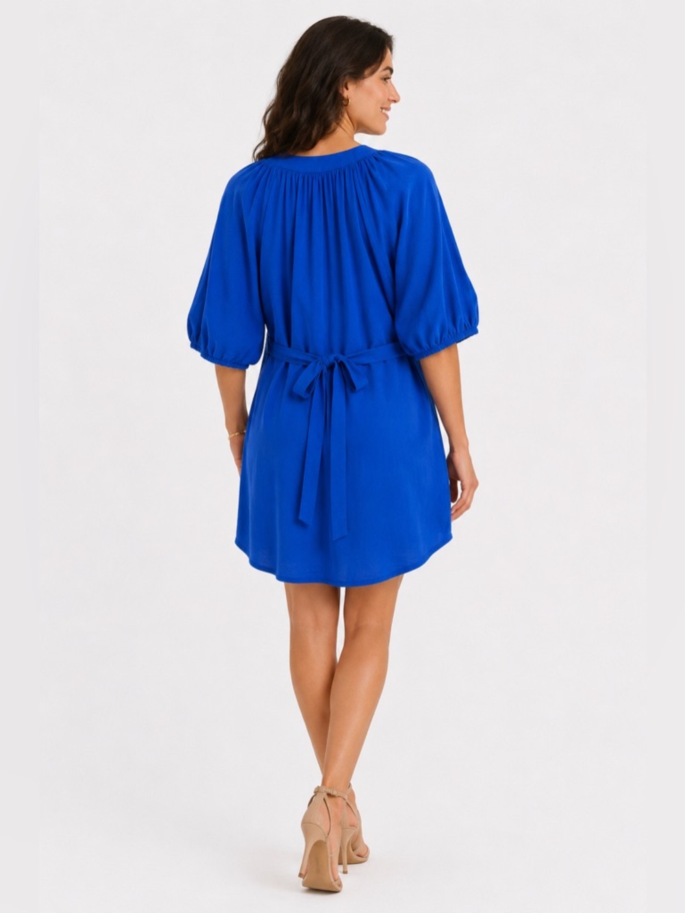 Chasensully Elegant Cobalt Blue Balloon Sleeve Shift Dress - Size: Small - Picture 2 of 6