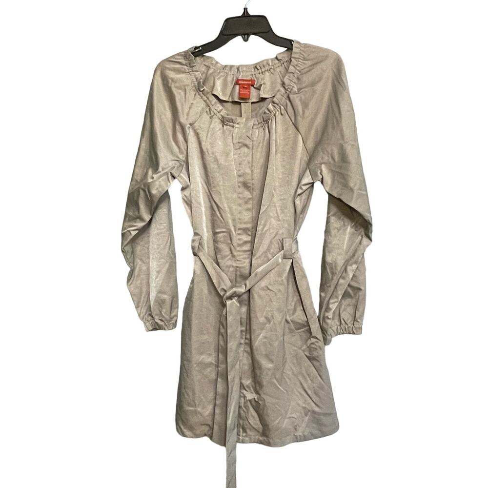 Sundance Jacket Zip Trench Coat Belt Ruffle Collar‎ Satin Size Medium Pockets