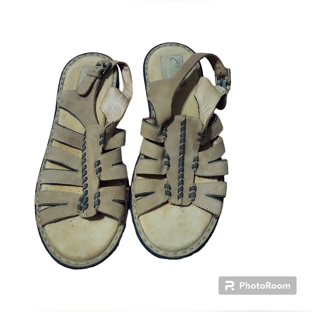 Clark's Sandals Size 8M Tan Artisan Leather Beach Boho Festival Hippie Resort