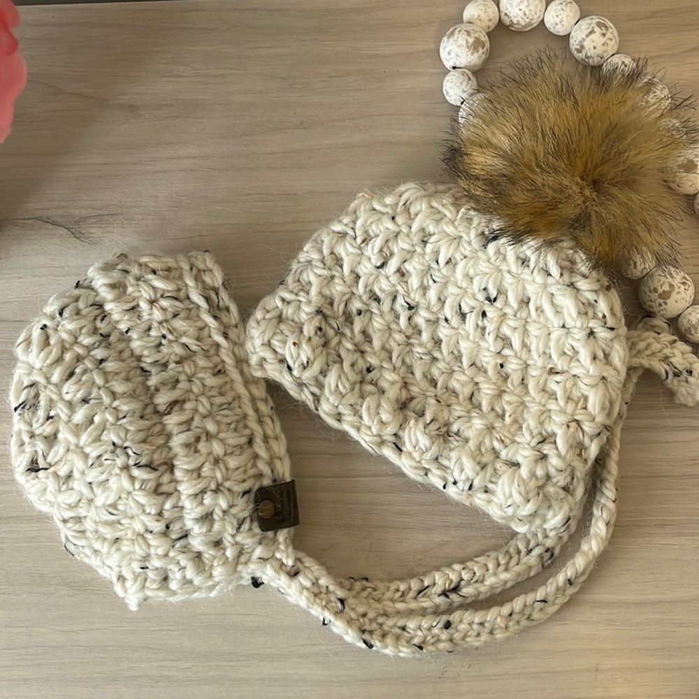 Handmade crochet bonnet and beanie set