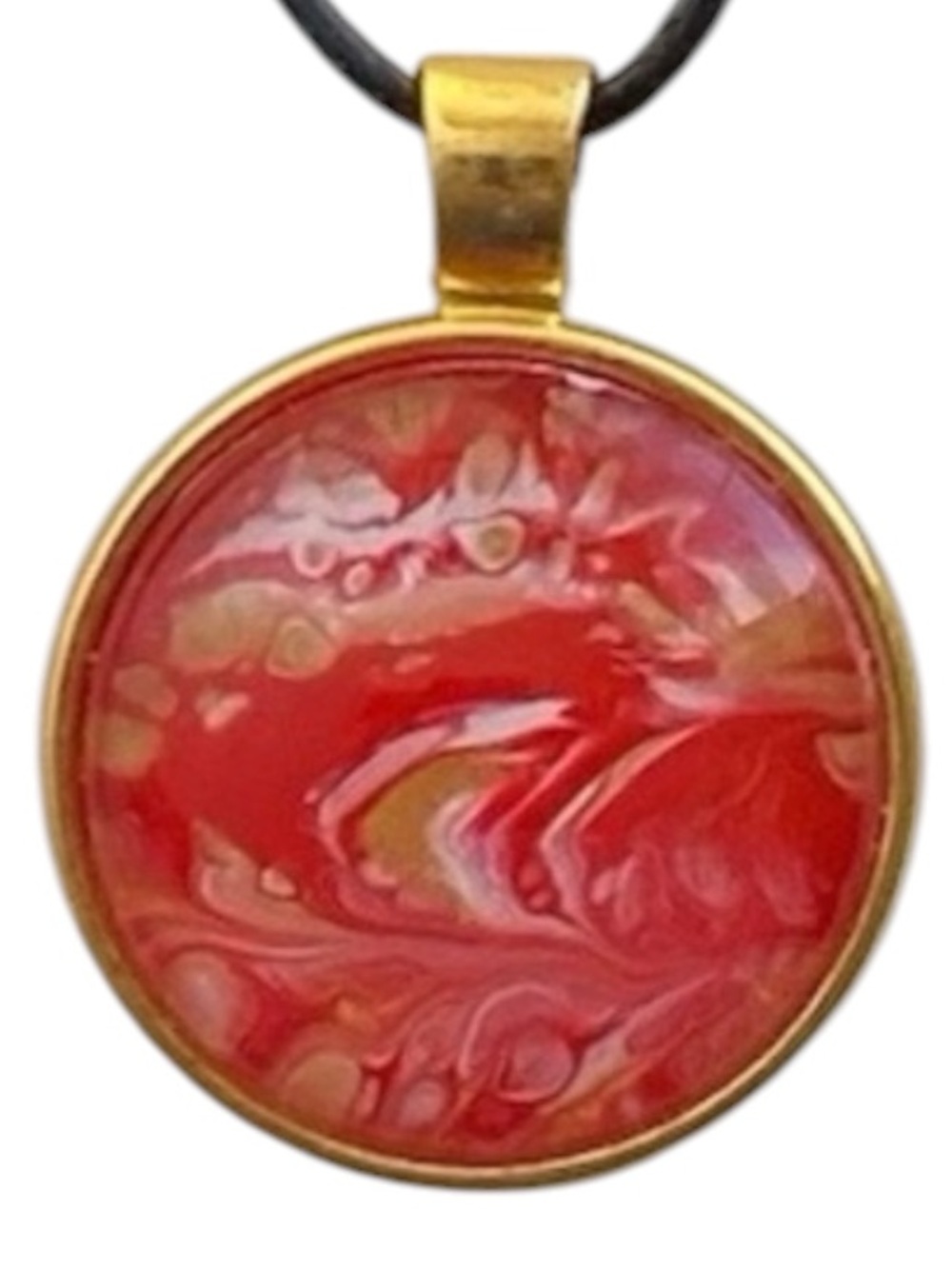 Hand Crafted Fluid Art Necklace Red and Gold Pendant by Svetlana Yeung Size OS