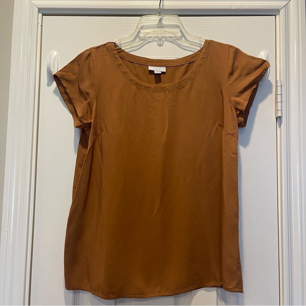 Pure Jill Women’s Sz XS  Short Sleeve Top Saffron Rust Minimalist Basic Quality
