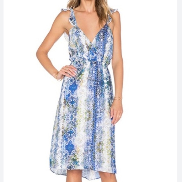 Tularosa Dresses & Skirts - Tularosa Blue Multi Print Lace Trim Scallop Strap Dress Size Medium