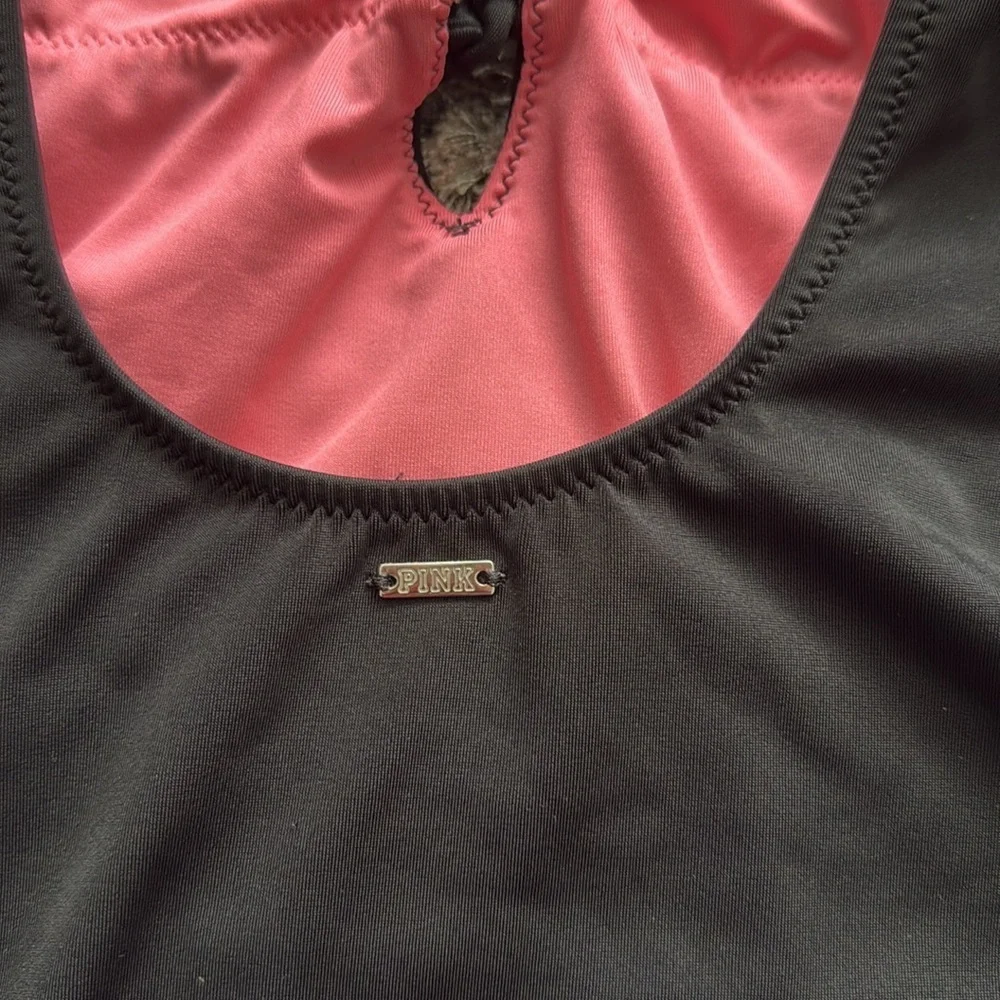 PINK Victoria's Secret Black and Pink One Piece Swimsuit with Ruched Bust - Picture 5 of 6
