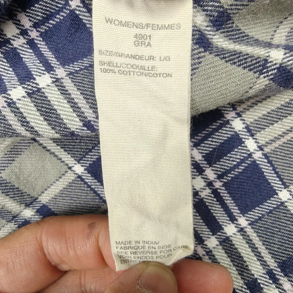 Woolrich Shirt Womens Large Blue Gray Plaid Flannel Button Up Long Sleeve Top - Picture 4 of 8