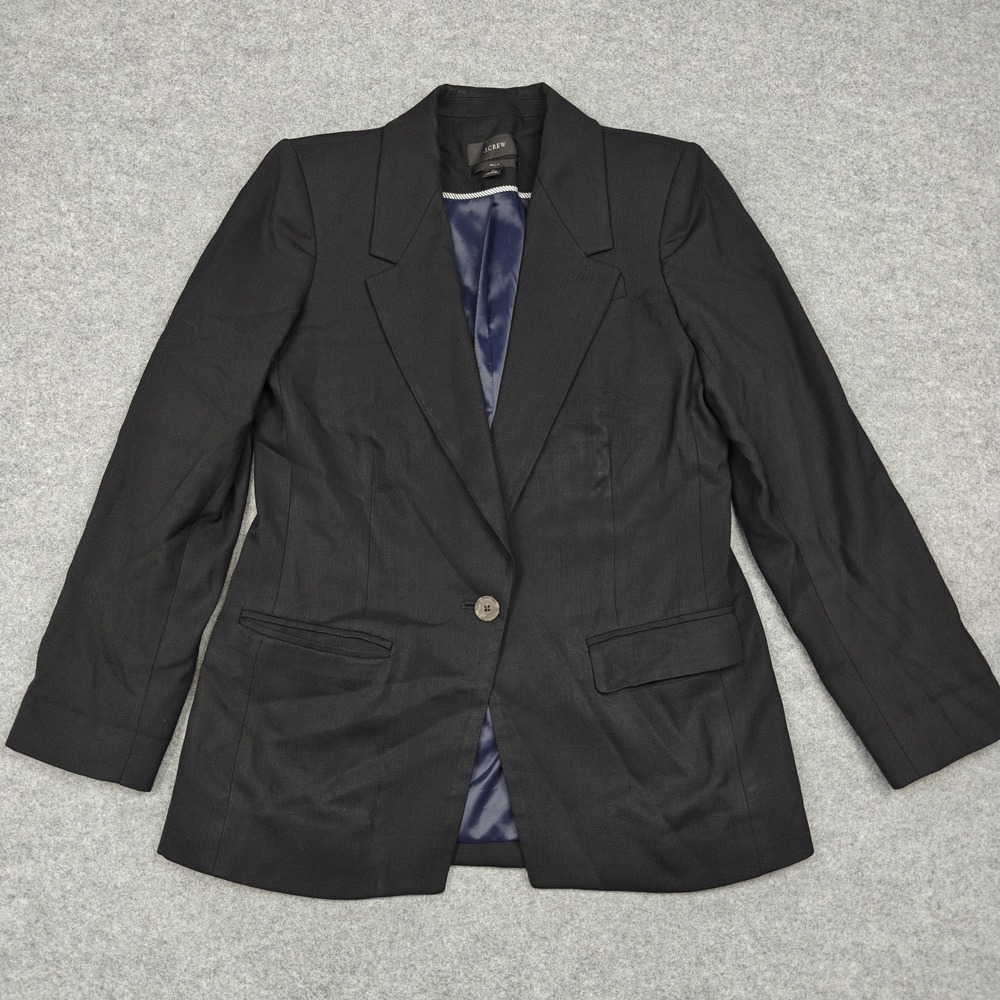 J Crew Blazer Womens 4 Black Herringbone Willa One Button Lined Jacket