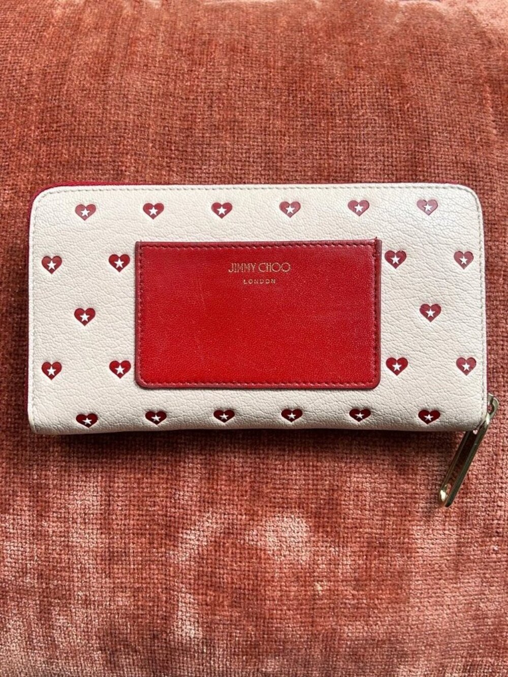 JIMMY CHOO Milly Sweetheart Zip Around Leather Wallet, Pale Pink, Red