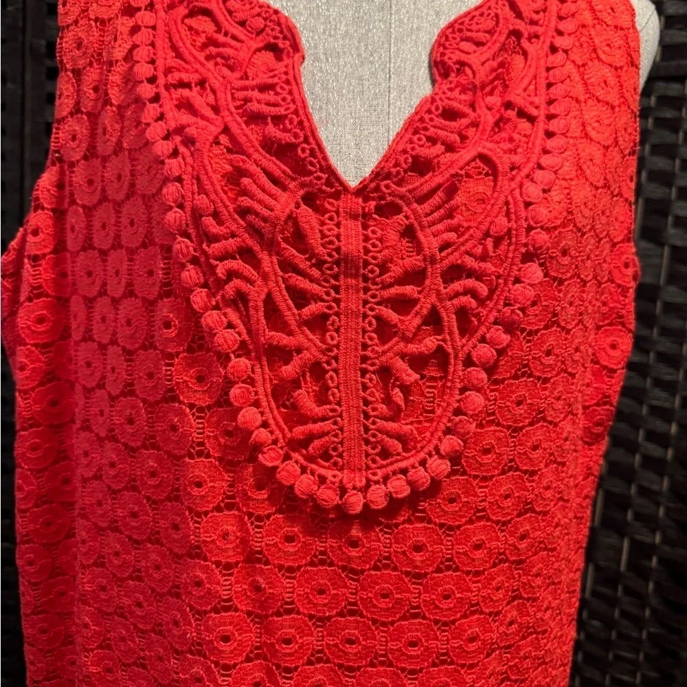 Red Sleeveless lined Crochet Dress - Picture 3 of 5