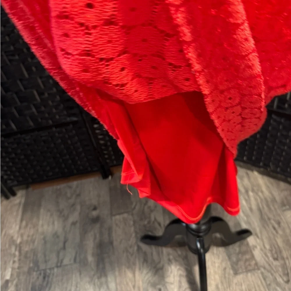 Red Sleeveless lined Crochet Dress - Picture 5 of 5