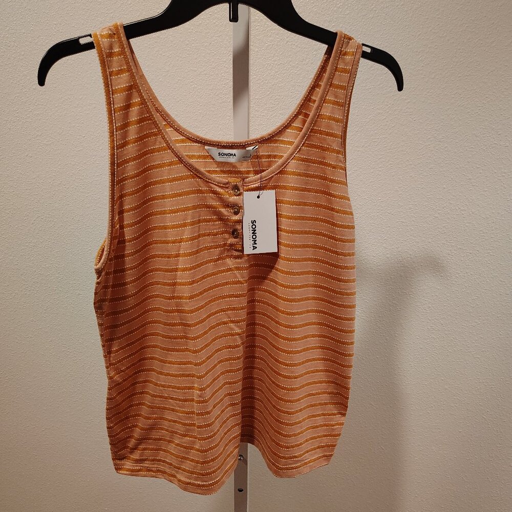Sonoma Women's Tank Top Size Large NWT Buttons Stripes