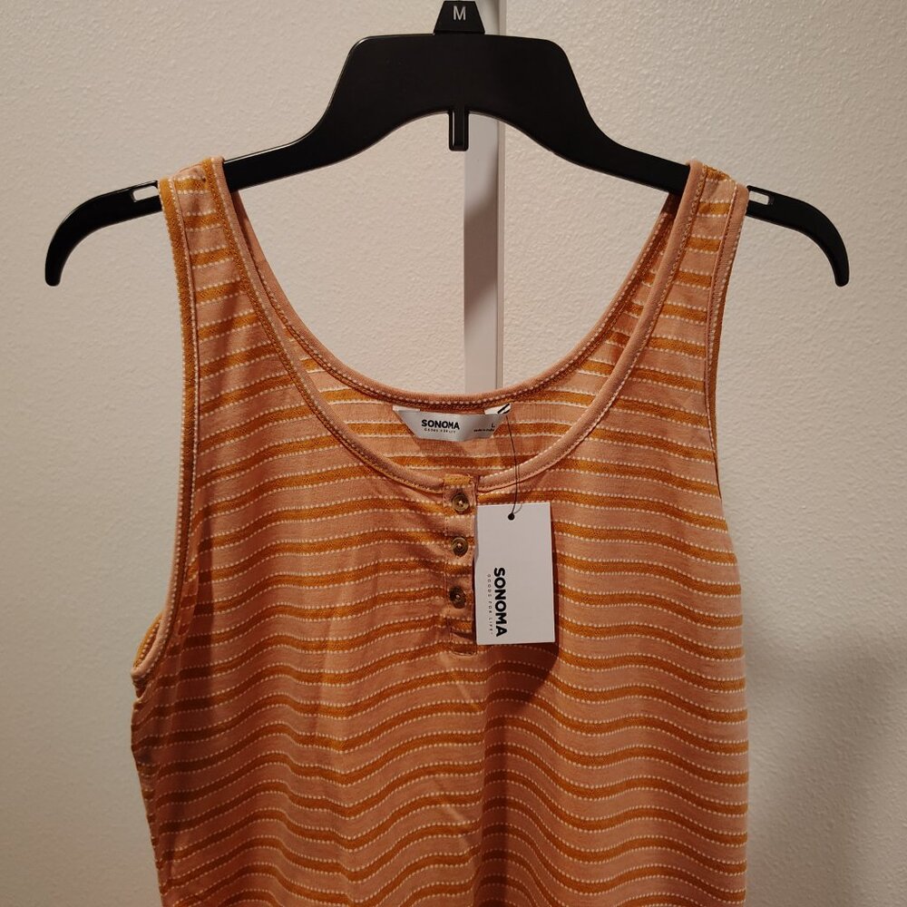 Sonoma Women's Tank Top Size Large NWT Buttons Stripes - Picture 3 of 12