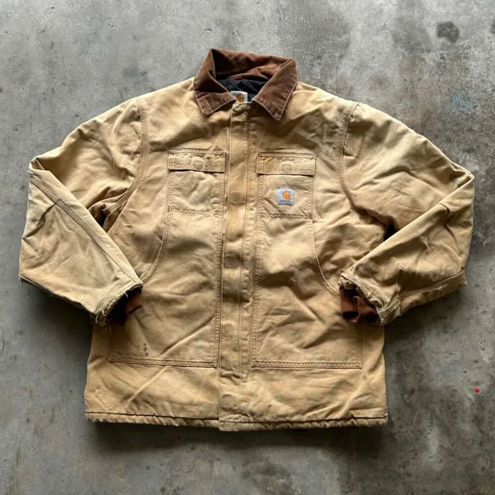 Vintage Carhartt C03 BRN Arctic Chore Quilt Lined Jacket Size 48T Distressed