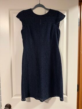 Ann Taylor Factory Navy Cap Sleeve Lace Dress
