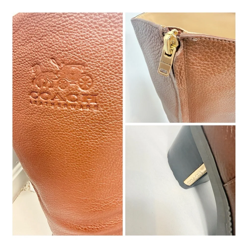 Coach Brown Cindy Pebbled Leather Riding Boot NEW - Picture 2 of 13