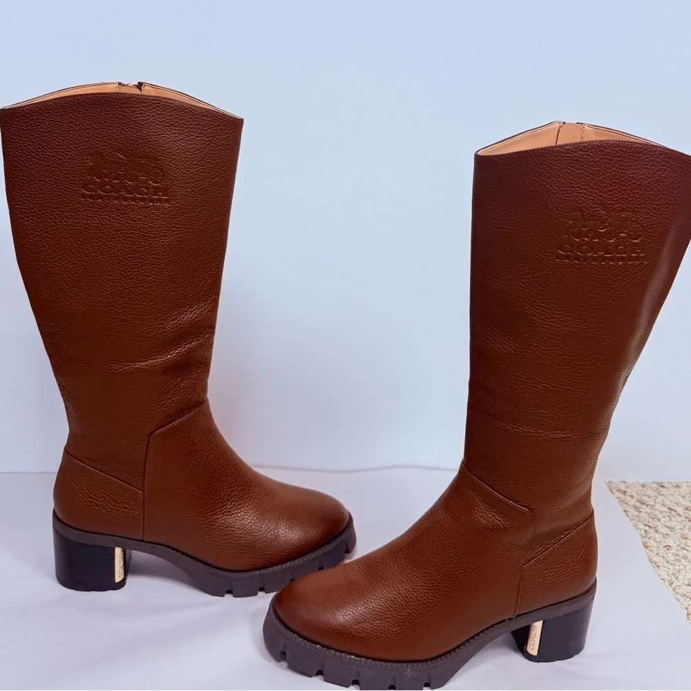 Coach Brown Cindy Pebbled Leather Riding Boot NEW - Picture 3 of 13