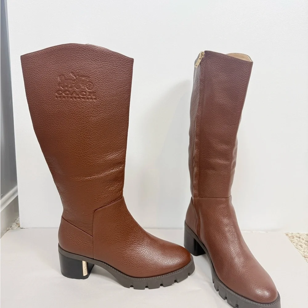 Coach Brown Cindy Pebbled Leather Riding Boot NEW - Picture 7 of 13
