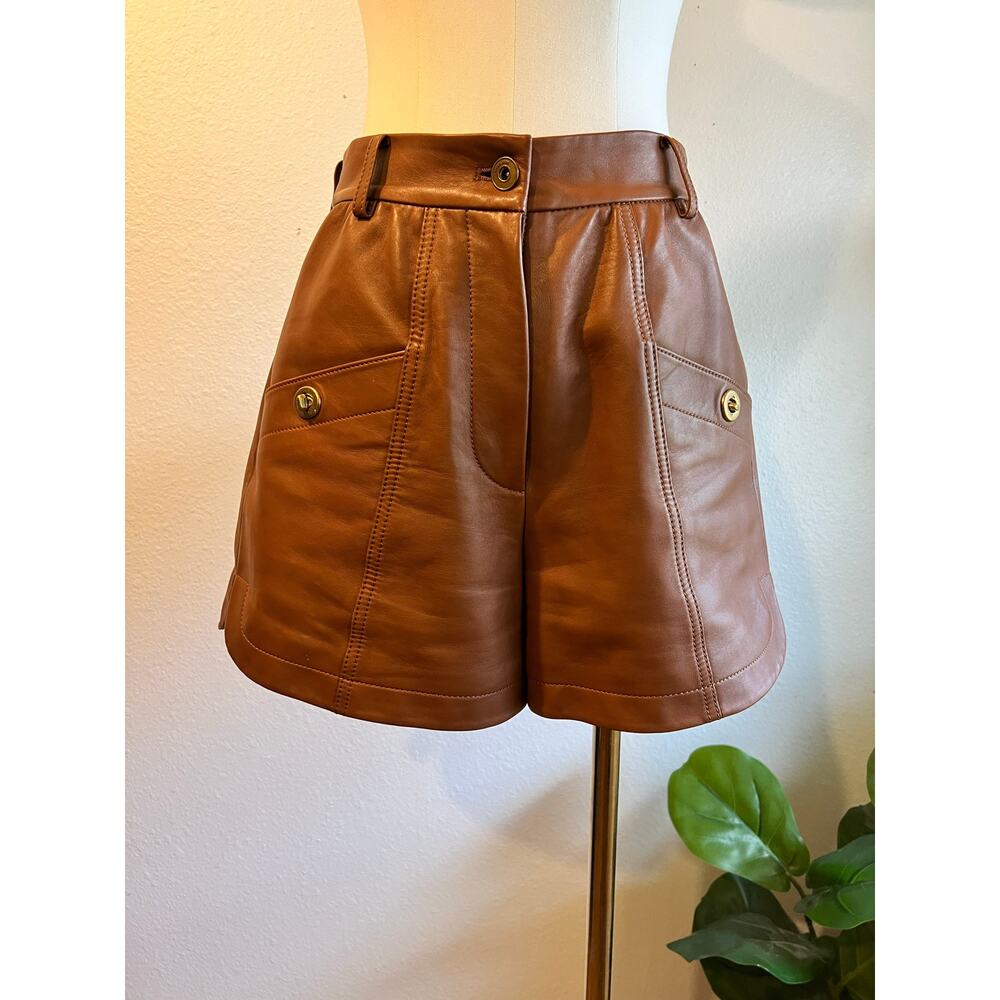 Coach Tan Brown Soft Genuine Lamb Leather Gold Hardware Shorts Size 2