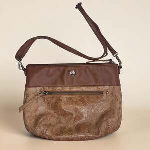 The Sak Brown Embossed Floral Leather Crossbody Bag