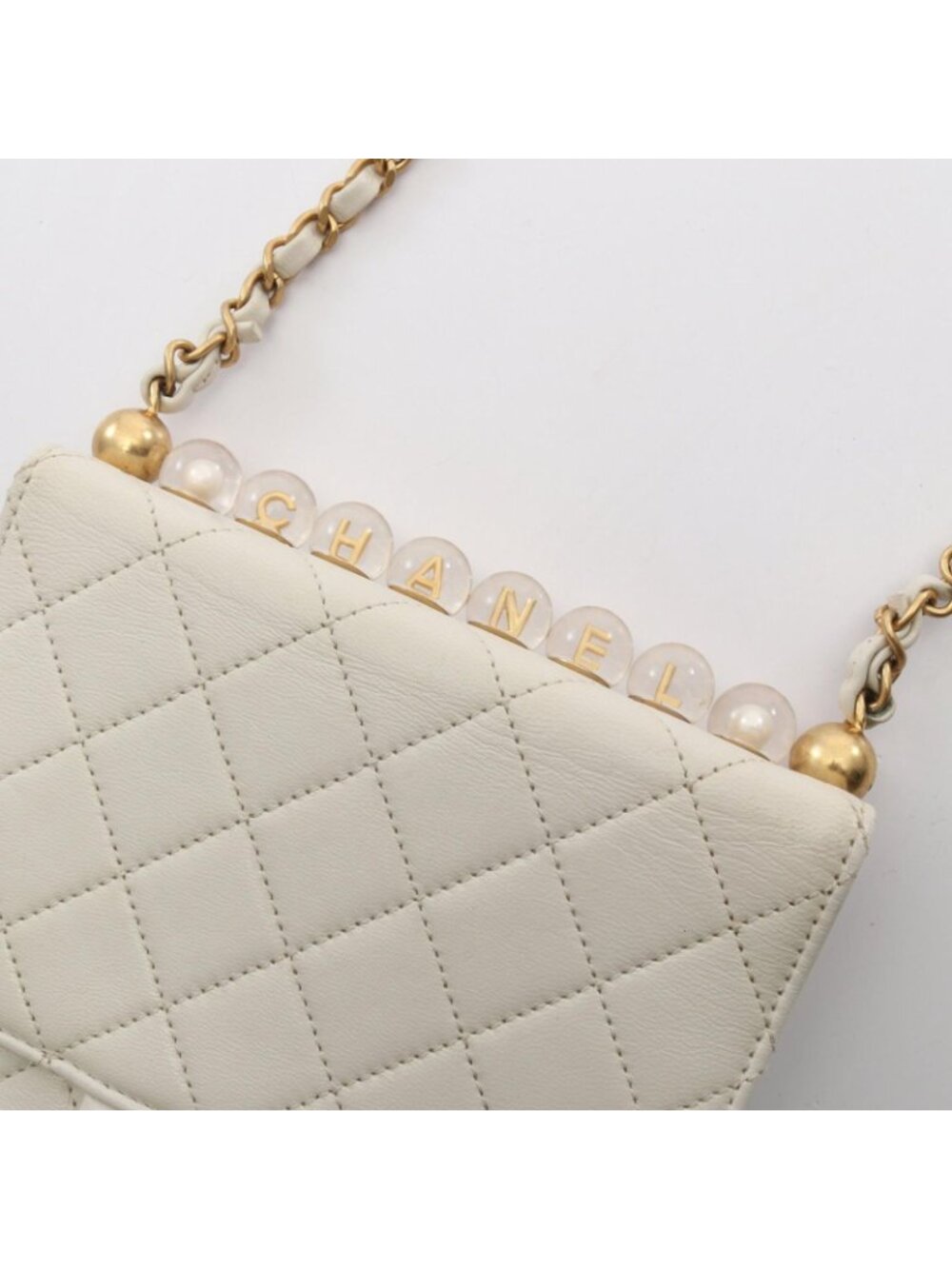Chanel Shoulder Bag Quilted White Leather Chain - Picture 10 of 10