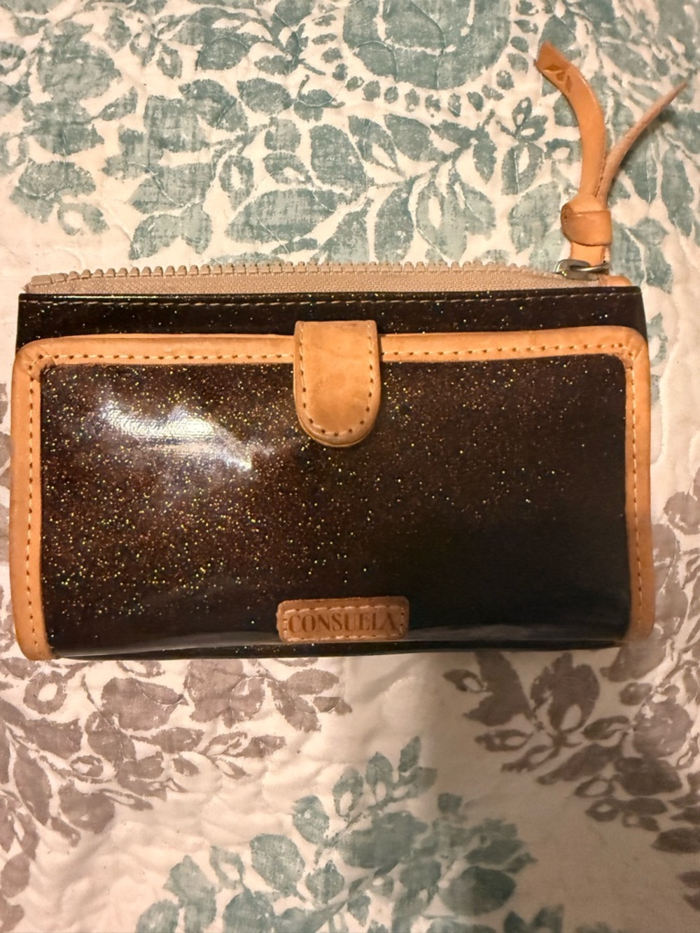 Consuela Ember Glitter Wallet with Tan Trim