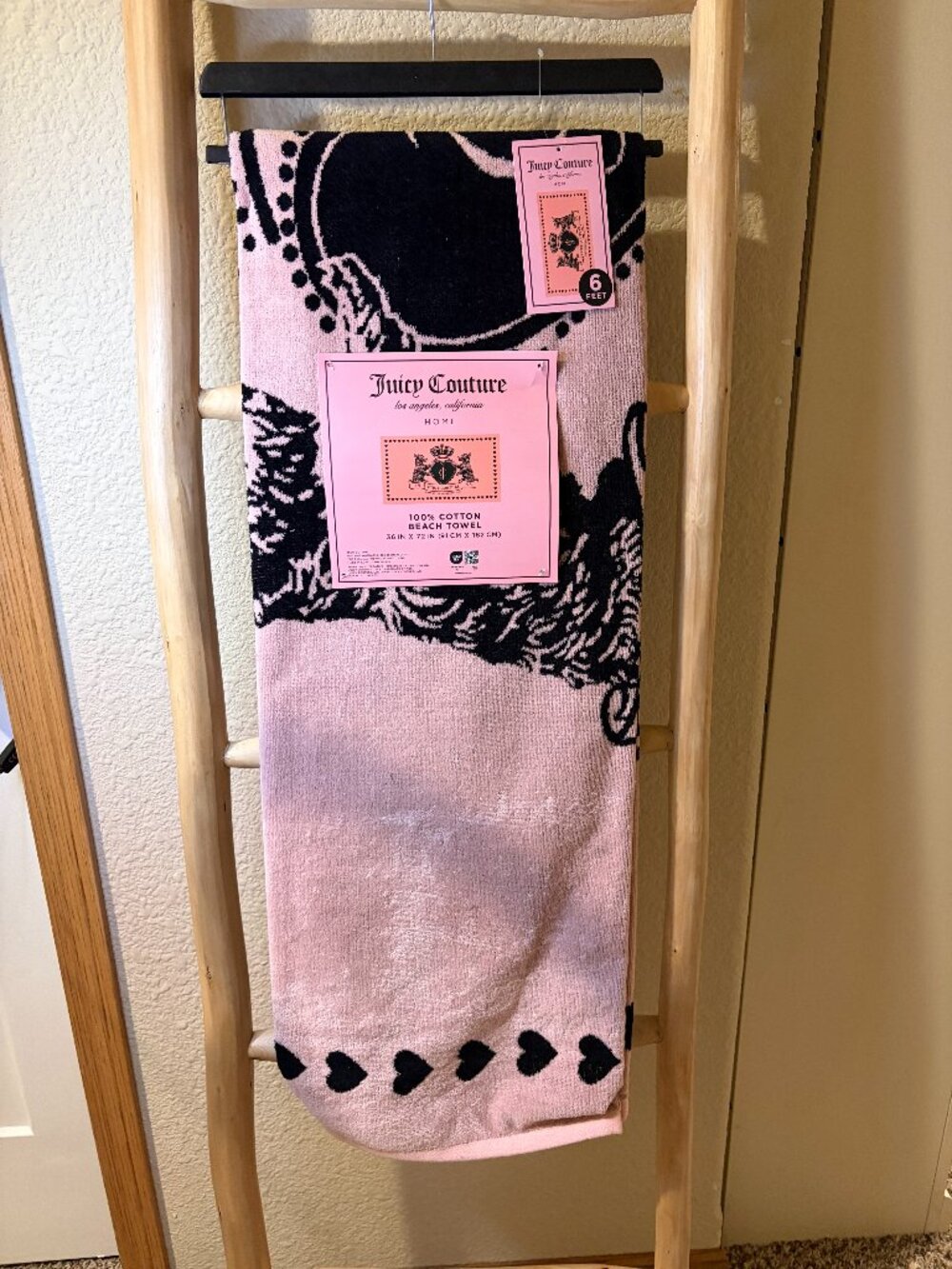 Juicy Couture Original Scottie Dog Crest Beach Towel Y2K Coquette 36x72 NWT