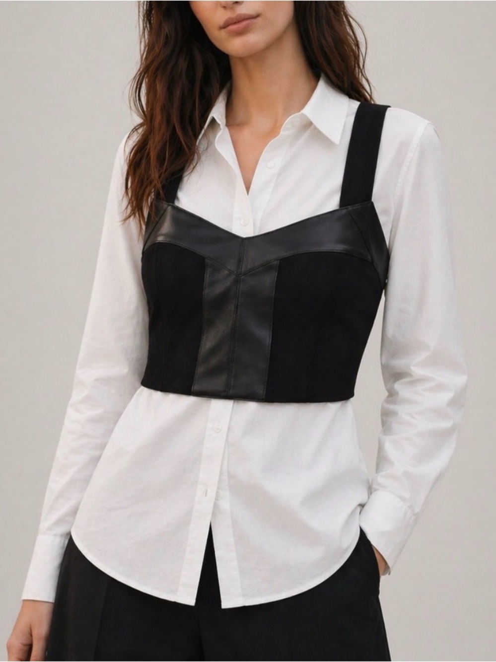 Black Faux Leather Bustier Crop Top