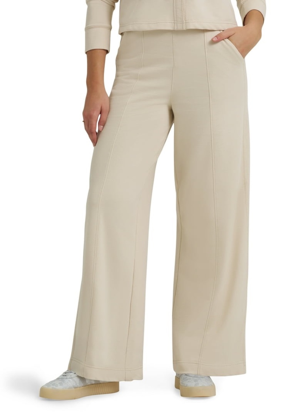 Lee Wide-Leg Seam-Front Pull-On Pants in Soy