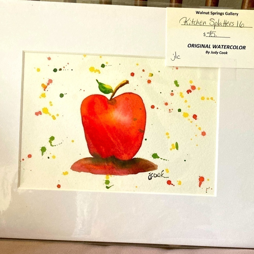 Original Watercolor painting Kitchen Splatters series Apple 8x10 matted