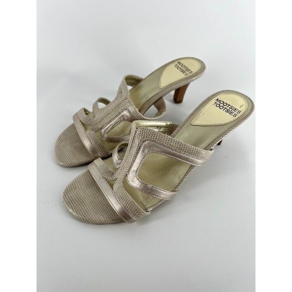 Mootsies Tootsies Open Toe Gold Straps Leather Heeled‎ Sandals - 6  1/2