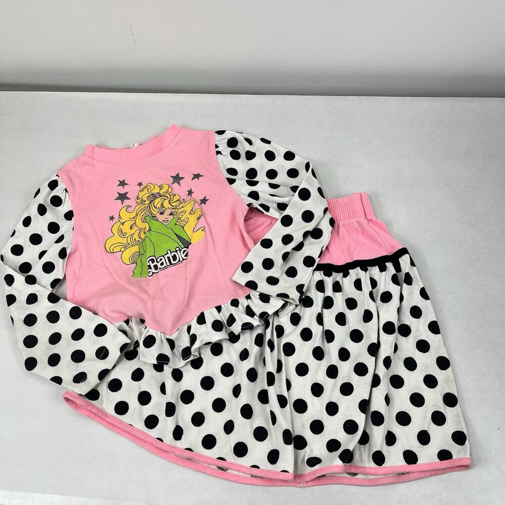Vintage Barbie girls long sleeve ruffle top and skirt