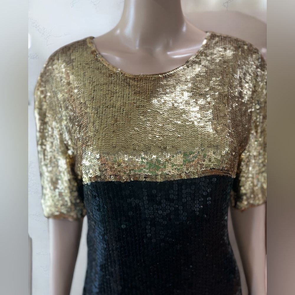 True vintage Stenay gold black Sequin cocktail party Dress-8 - Picture 8 of 10