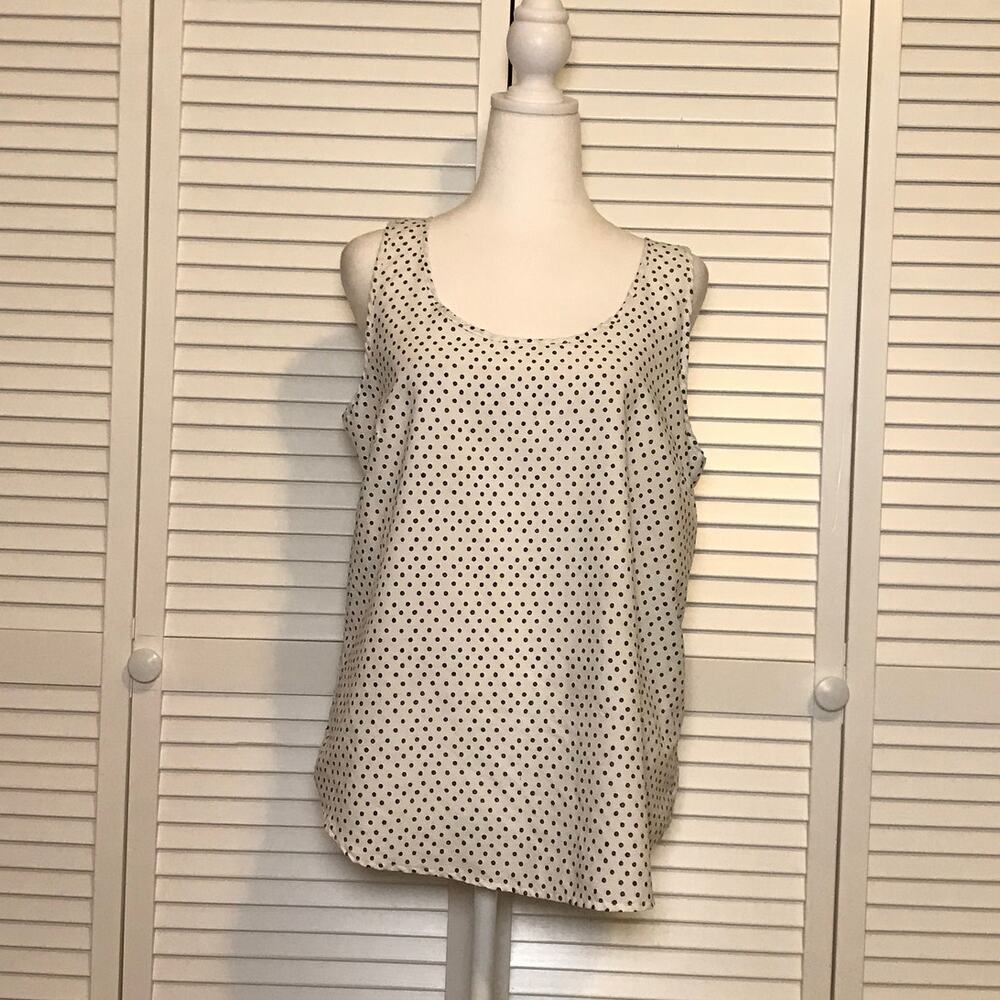 Faded Glory White Black Polka Dot Scoop Neck Sleeveless Tank Top L