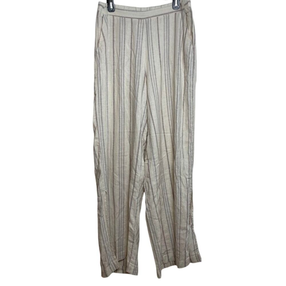 Cable & Gauge Striped Wide Leg Pants Linen Pull on Poet Core Old Money Size M