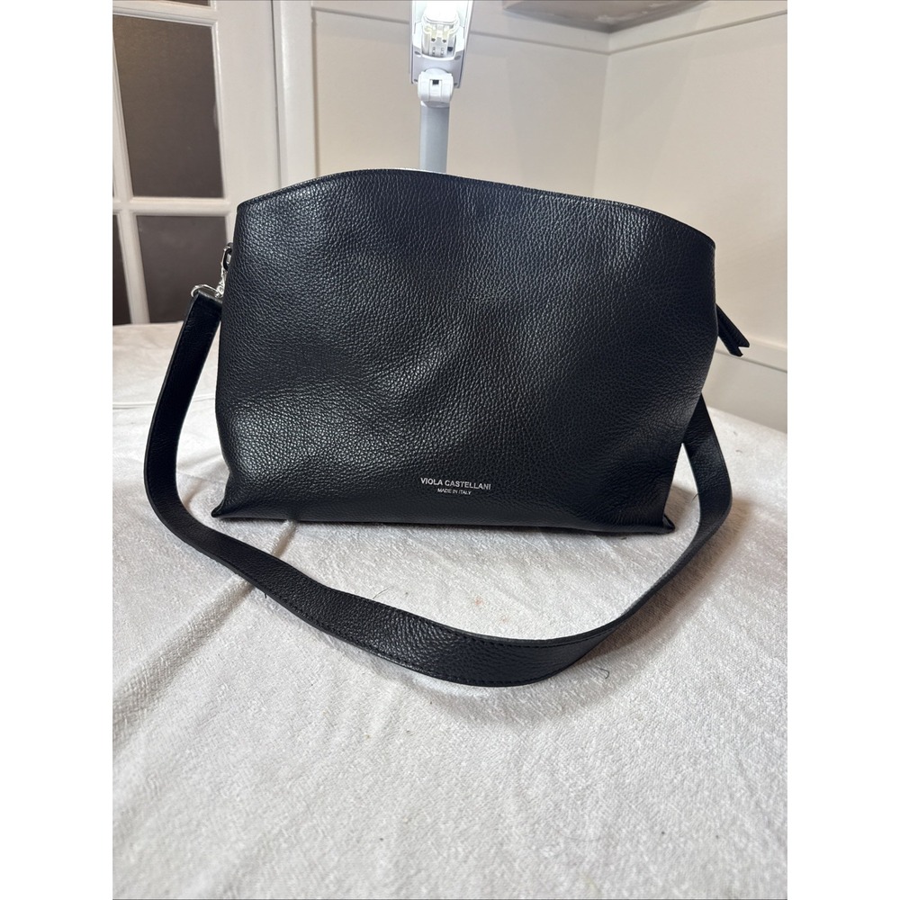 Viola Castellani Womens Black Pebble Italian Leather Hobo Bag‎