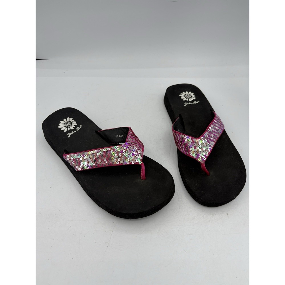 Yellow Box‎ Sandals Womens Size 7.5 Chiles Sequin Pink Bla Thong Slide Flip Flop