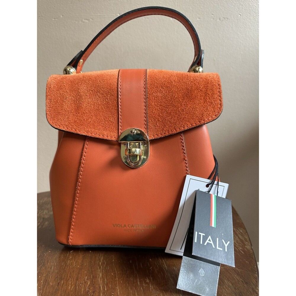 NWT Viola Castellani Papaya Orange Leather‎ Handbag Purse Backpack Convertible
