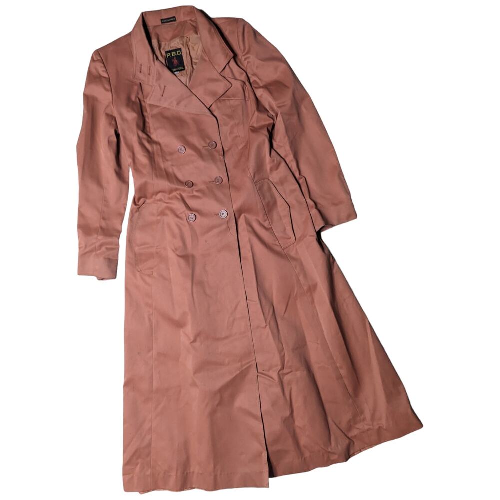 Vtg 1970s P.B.D. Peach Orange Cotton Blend Button Up Longline Trench Coat 12 13